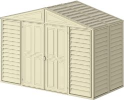 WoodBridge5 10 x 5 (5.12 m²) Abri de jardin en plastique avec kit de fondation en métal, structure de toit en métal robuste, abri en vinyle sans entretien - Ivoire