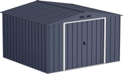 ECO 10 x 10 (9.16 m²) abri de jardin en métal, Abri de jardin en métal galvanisé à chaud, Abri de stockage d'outils, structure de toit renforcée, abri en métal sans entretien, anthracite