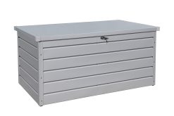 Palladium Grand (865 L) Coffre de Rangement Exterieur en métal avec vérin à gaz hydraulique et poignée verrouillable, boîte à coussins pour extérieure, boîte de patio, argenté