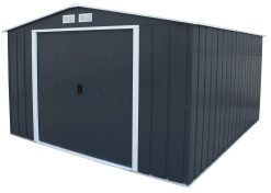 ECO 10 x 12 (11.03 m²) abri de jardin en métal, Abri de jardin en métal galvanisé à chaud, Abri de stockage d'outils, structure de toit renforcée, abri en métal sans entretien, anthracite