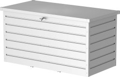 Palladium XL (1043 L) Coffre de Rangement Exterieur en métal avec vérin à gaz hydraulique et poignée verrouillable, boîte à coussins pour extérieure, boîte de patio, argenté