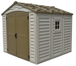 DuraPlus 8 x 8 (5.75 m²) Abri de jardin en plastique avec 2 fenêtres fixes et kit de fondation en métal, Structure robuste et abri en vinyle sans entretien, Adobe & Brown