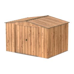 TOP Shed 10 x 8 (7.28 m²) Abri de jardin en métal, fabriqué en acier galvanisé, structure de toit renforcée, abri de jardin en métal sans entretien et résistant aux intempéries, Grain de bois