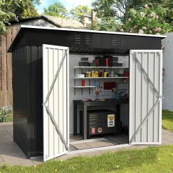 UDPATIO Abri de Jardin Métal 246x121x181 cm - Cabane de Jardin Extérieur avec Toit Incliné et Serrure, Rangement Outils de Jardin/Vélo, Gris foncé