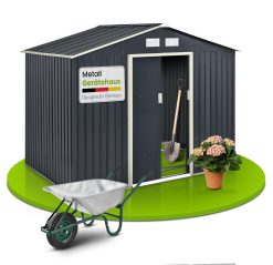 Juskys Abri à Outils en Métal 9m³ avec Toit Incliné, Porte Coulissante et Fondation - 277×191×192cm - Abri à Outils Abri de Jardin Abri à Outils (Gris)(XL)