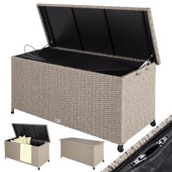 Casaria® Coffre de jardin XXL Crème Coffre de rangement avec roulettes 270 L étanche Vérin à gaz 117x53x60 cm Jardin Balcon