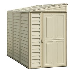 SideMate 4 x 8 (2.91 m²) abri de jardin en plastique avec kit de fondation en métal, porte réversible, structure de toit en métal robuste, abri en vinyle sans entretien - Ivoire