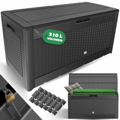 KESSER® Caisse de Rangement | Coffre à Coussins 310 litres avec roulettes, Couvercle Rabattable, poignées, en Plastique façon rougein | Coffre de Jardin | Coffre de Rangement